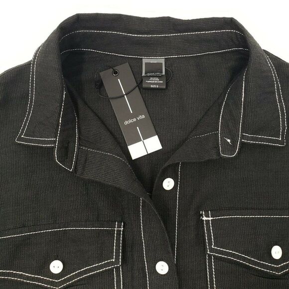 Dolce Vita Swim Cover Up Size S Shirt Dress Black White Stitching Beach Cruise - Picture 11 of 14